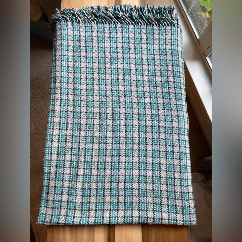 West Elm Plaid Fringe Throw Blanket | 50x70in | Blue & Gray